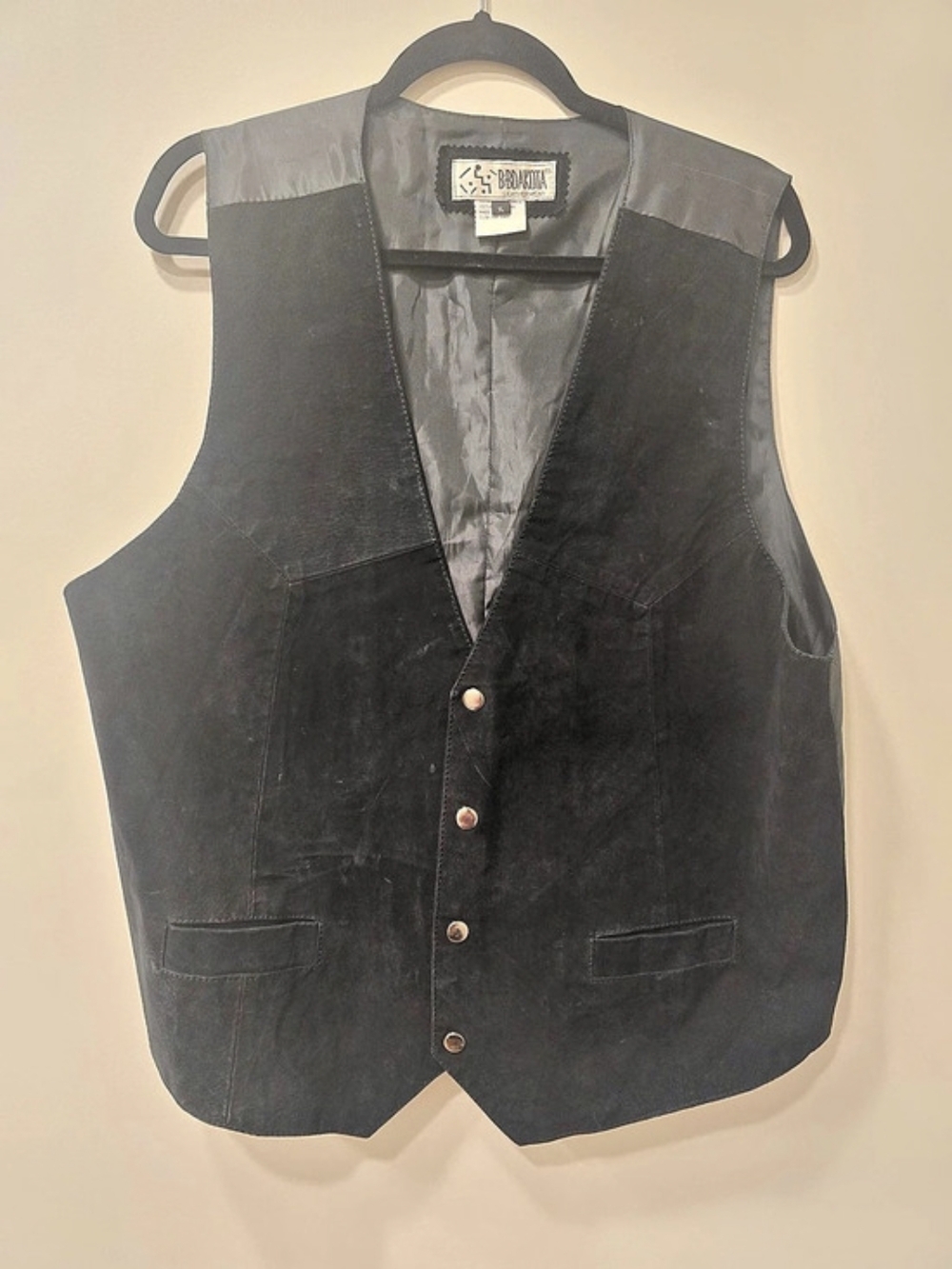 Vintage 90s BB Dakota Black Suede Leather Western Vest Cinch Back Unisex M/XL